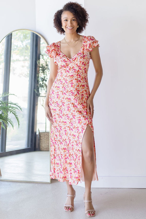 Maisy Floral Flutter Sleeve Midi Dress