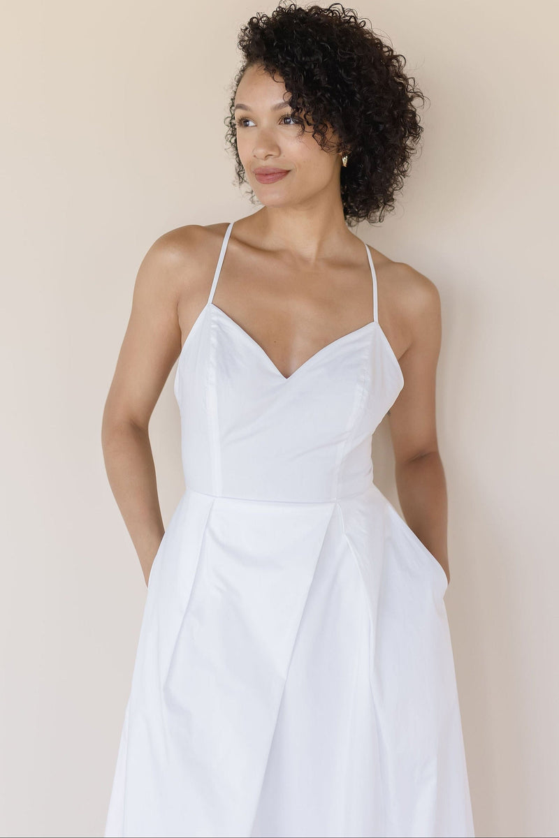 Eunice V-Neck Poplin Midi Dress