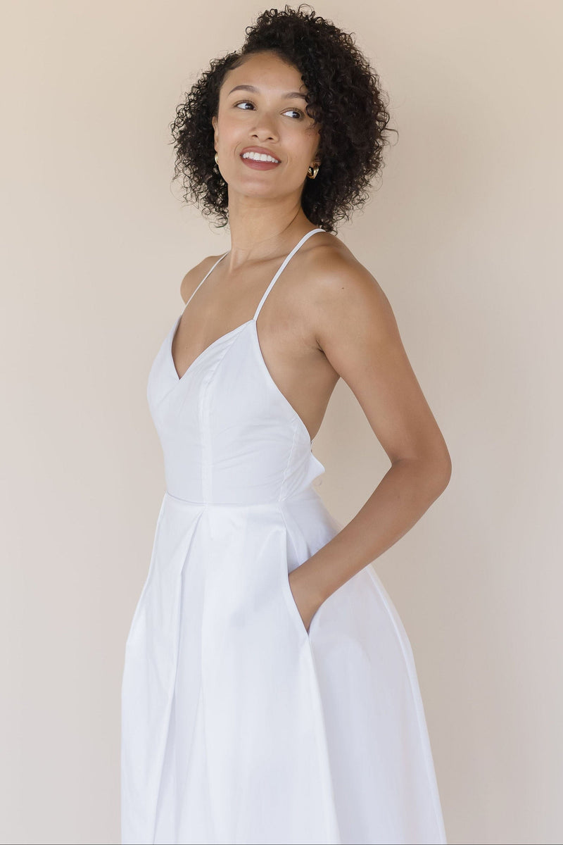 Eunice V-Neck Poplin Midi Dress
