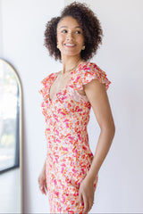 Maisy Floral Flutter Sleeve Midi Dress