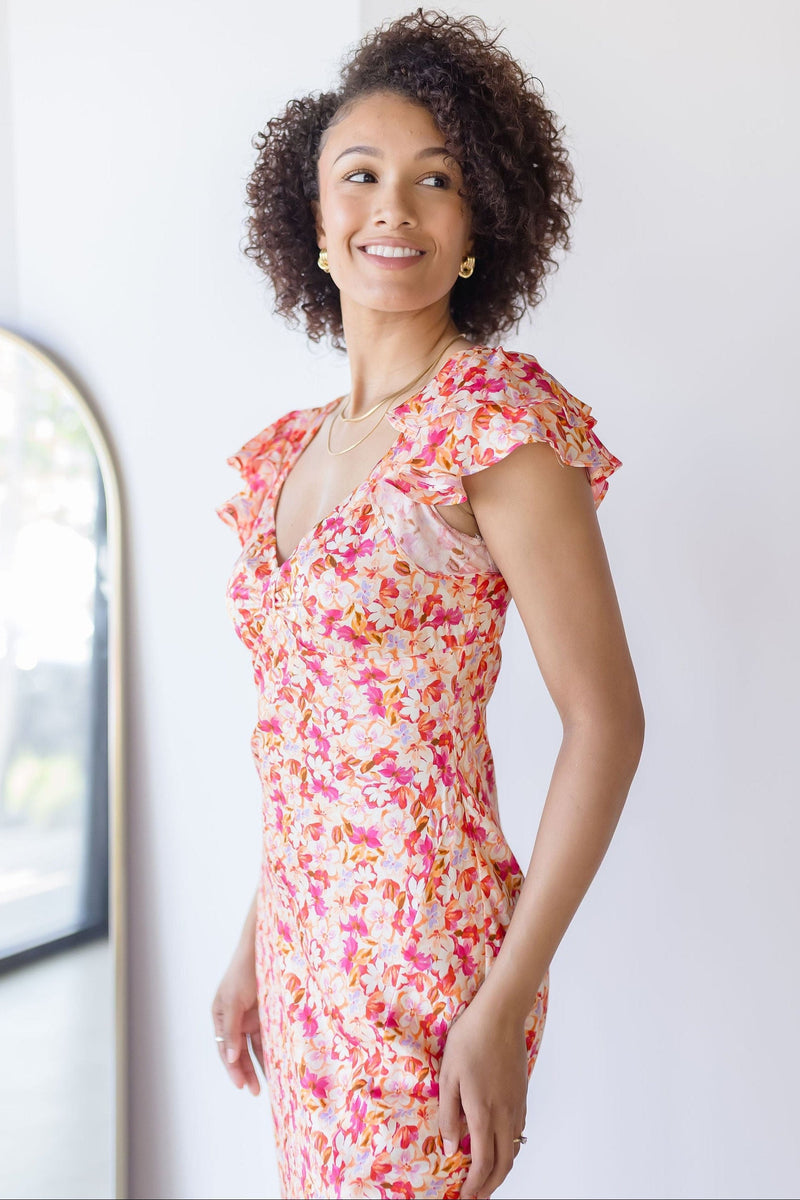 Maisy Floral Flutter Sleeve Midi Dress