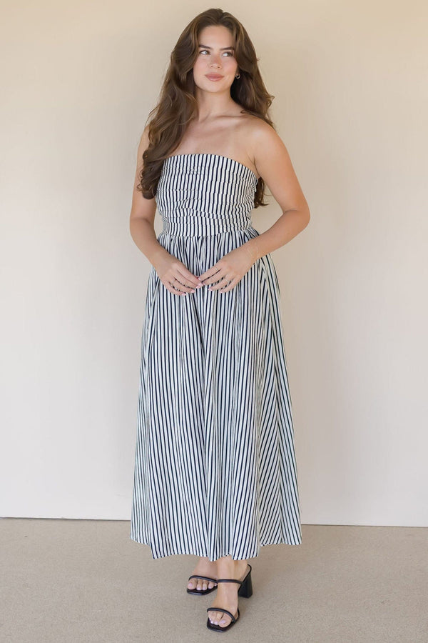 Ashford Strapless Striped Midi Dress