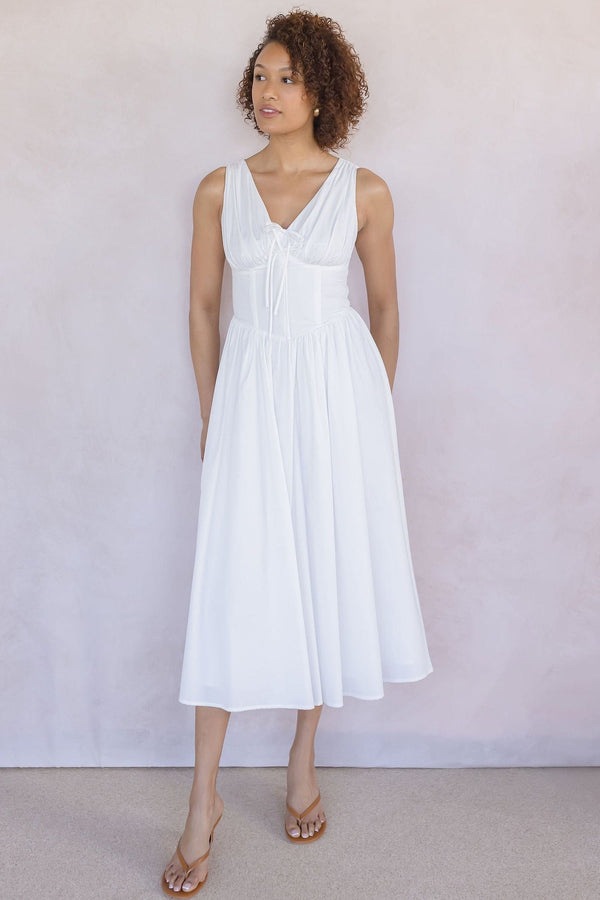 Sleeveless V Neck Corset Midi Dress