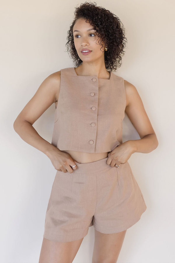 Dara Linen Square Neck Vest