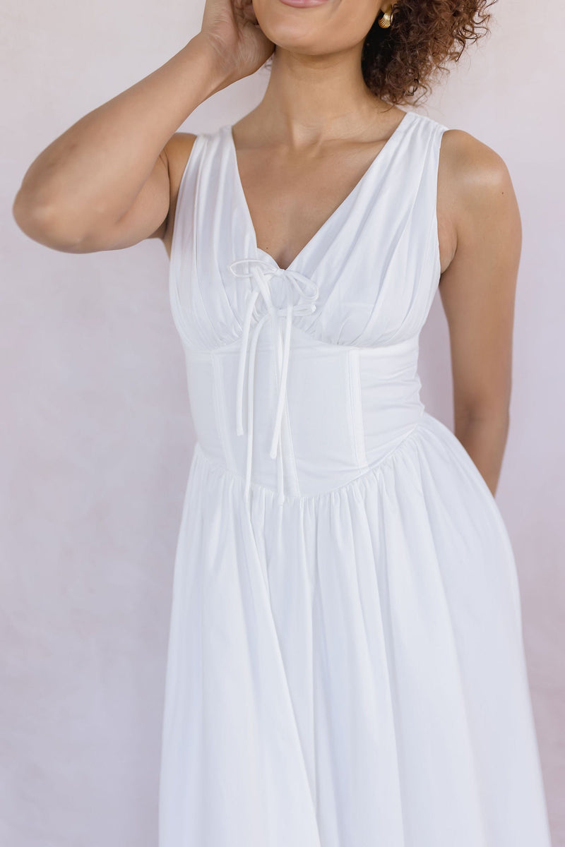 Sleeveless V Neck Corset Midi Dress