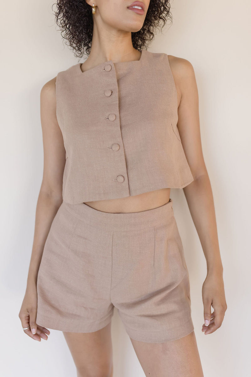 Dara Linen Square Neck Vest