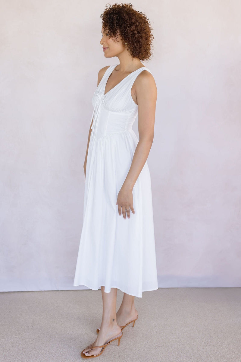 Sleeveless V Neck Corset Midi Dress