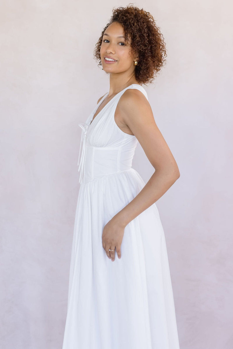 Sleeveless V Neck Corset Midi Dress