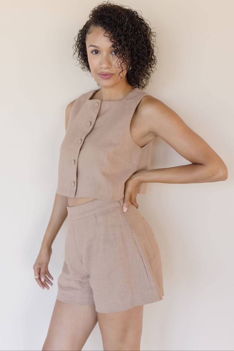 Dara Linen Square Neck Vest
