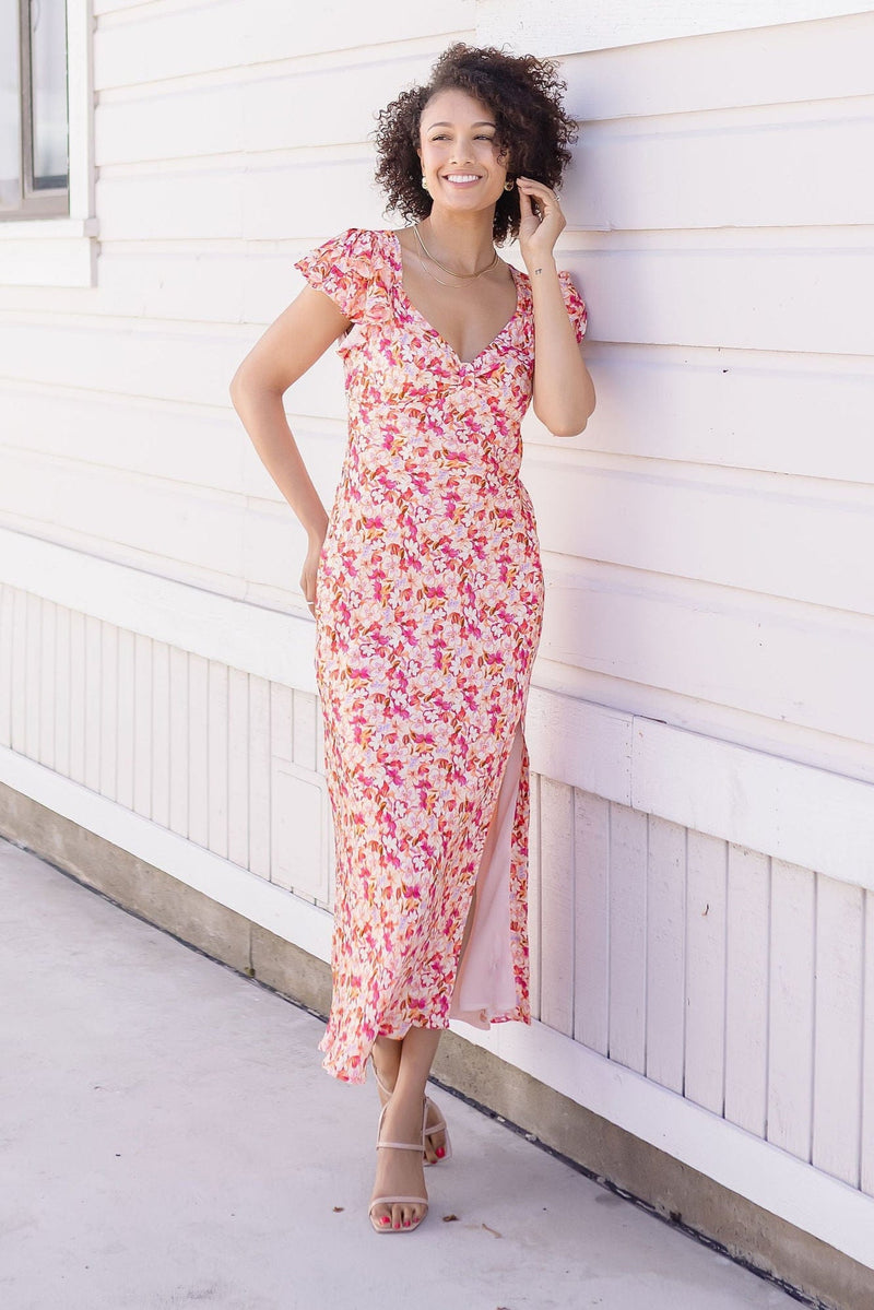 Maisy Floral Flutter Sleeve Midi Dress