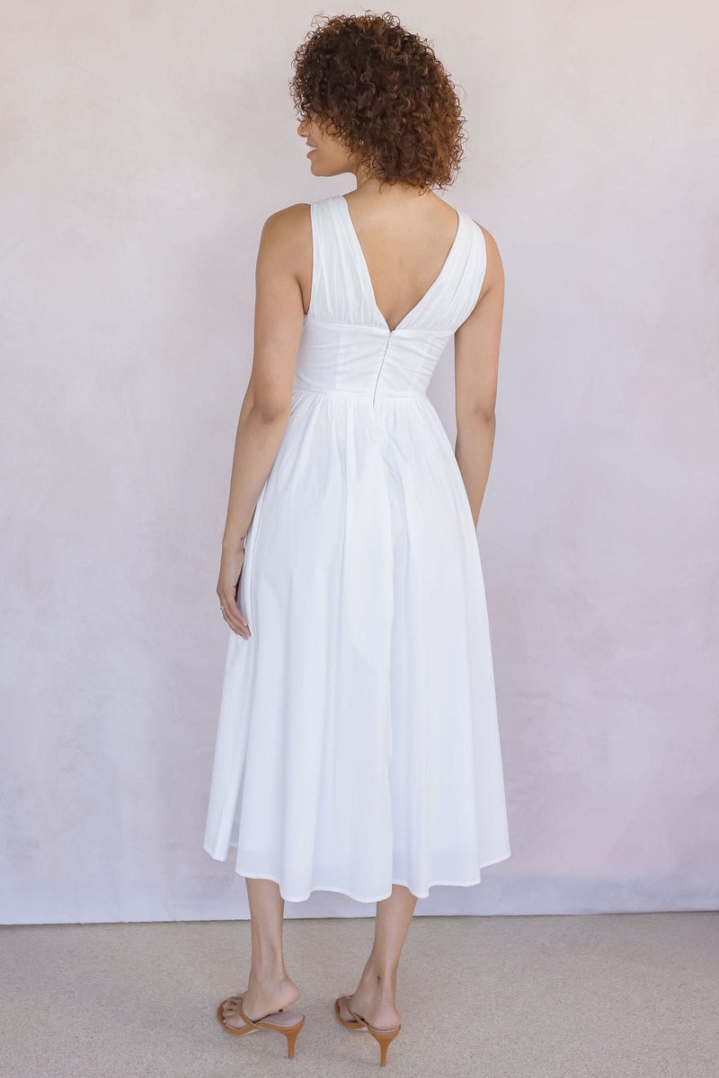 Sleeveless V Neck Corset Midi Dress
