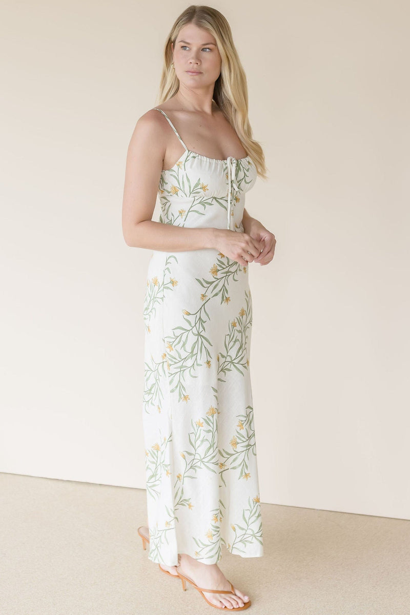 Wild Fern Floral Front Tie Midi Dress