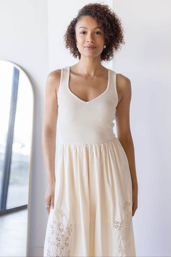 Sweater Top Eyelet Detail Midi Dress