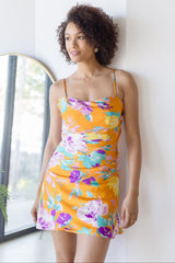 Cerinthe Satin Floral Mini Dress