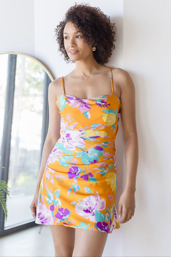 Cerinthe Satin Floral Mini Dress