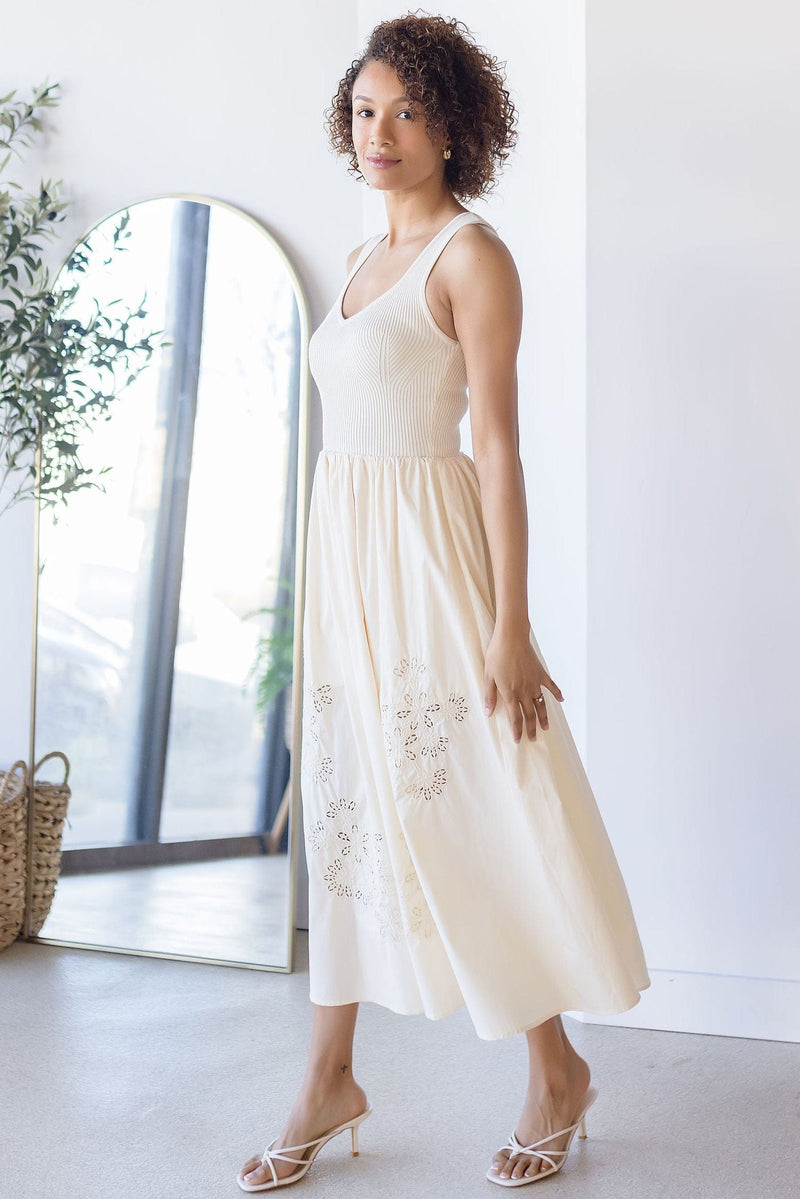 Sweater Top Eyelet Detail Midi Dress