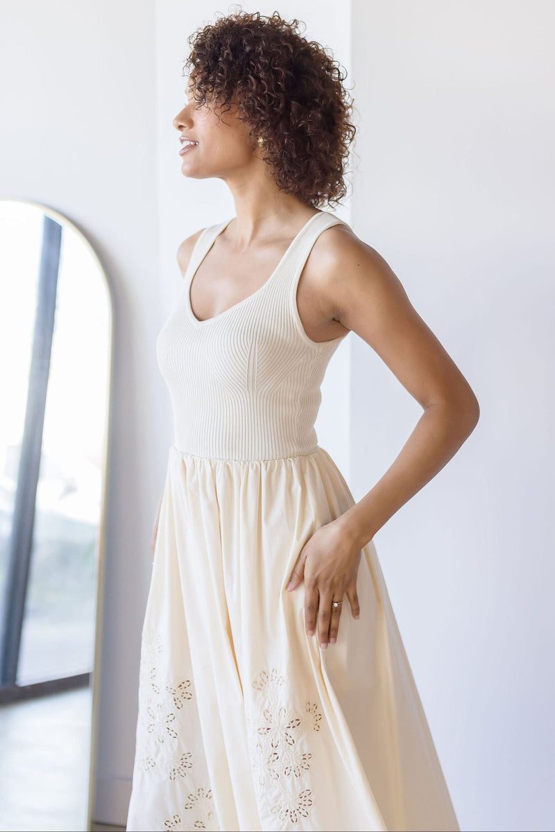 Sweater Top Eyelet Detail Midi Dress