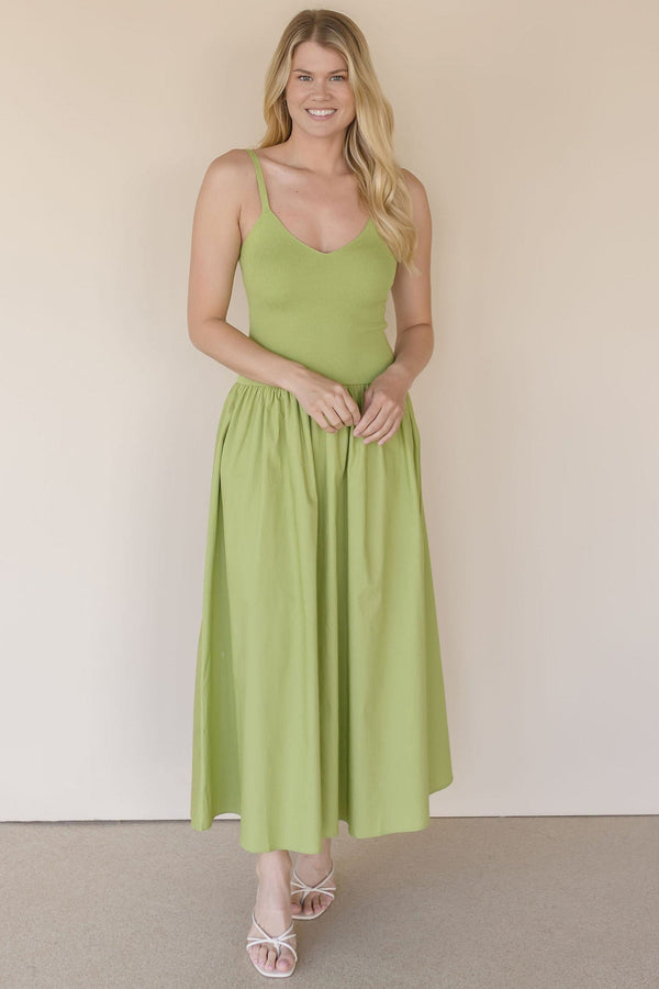 Lime Twist Mixed Media Midi Dress