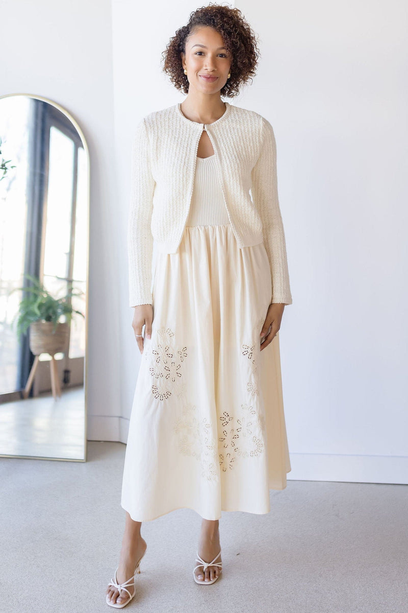 Sweater Top Eyelet Detail Midi Dress