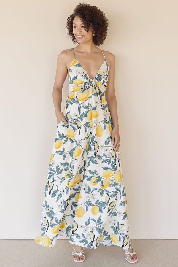 Sip Of Sunshine Tie Front Maxi Dress