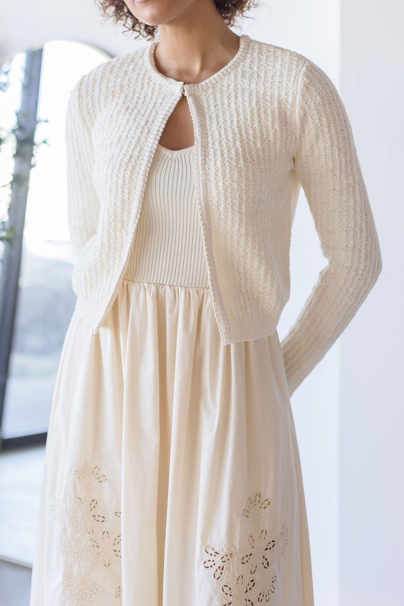 Sweater Top Eyelet Detail Midi Dress