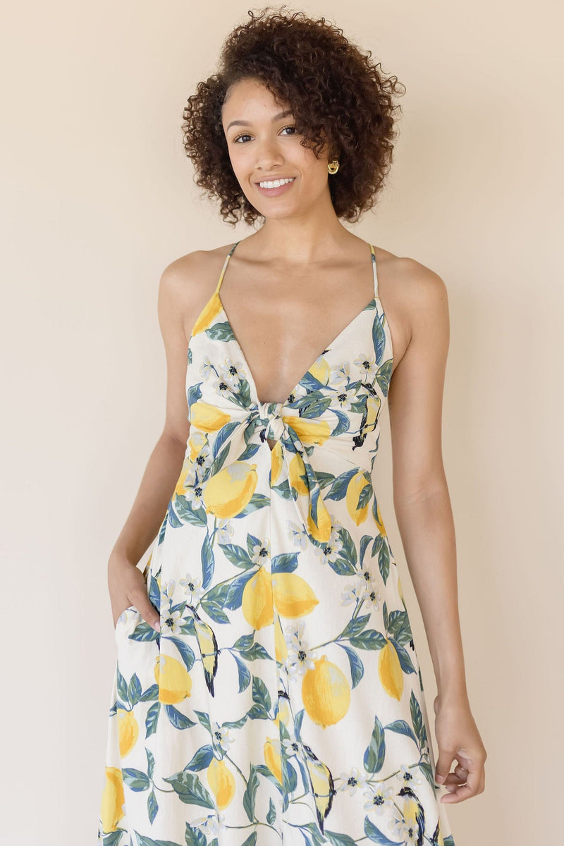 Sip Of Sunshine Tie Front Maxi Dress