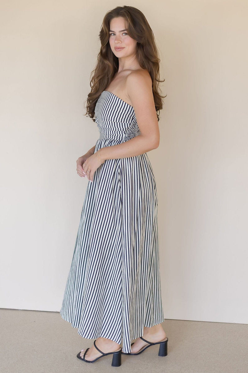 Ashford Strapless Striped Midi Dress