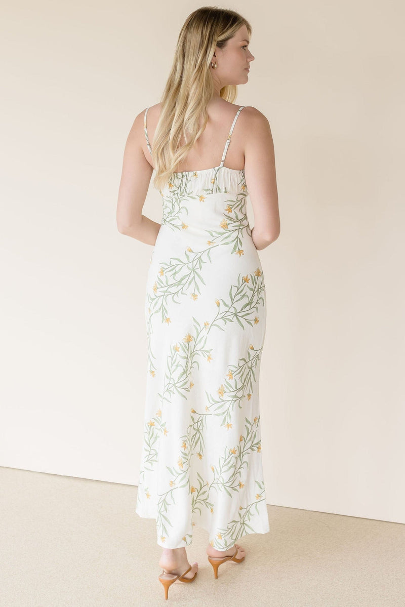 Wild Fern Floral Front Tie Midi Dress