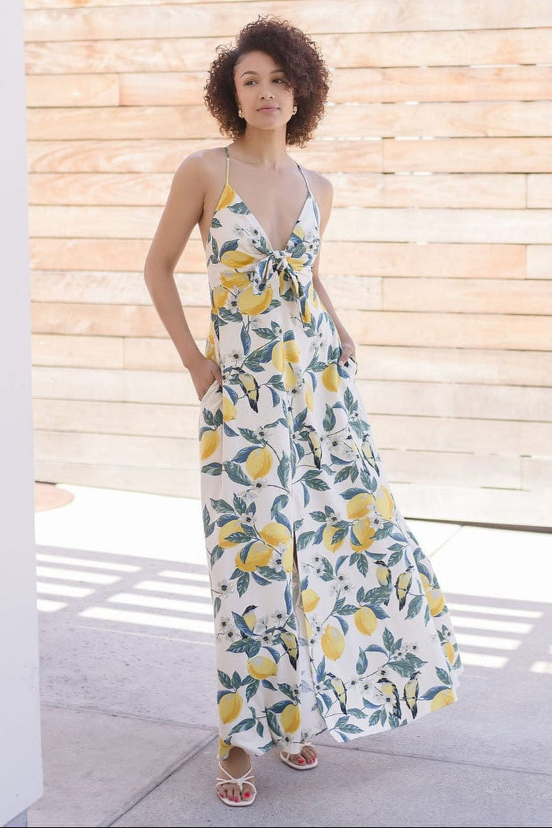Sip Of Sunshine Tie Front Maxi Dress