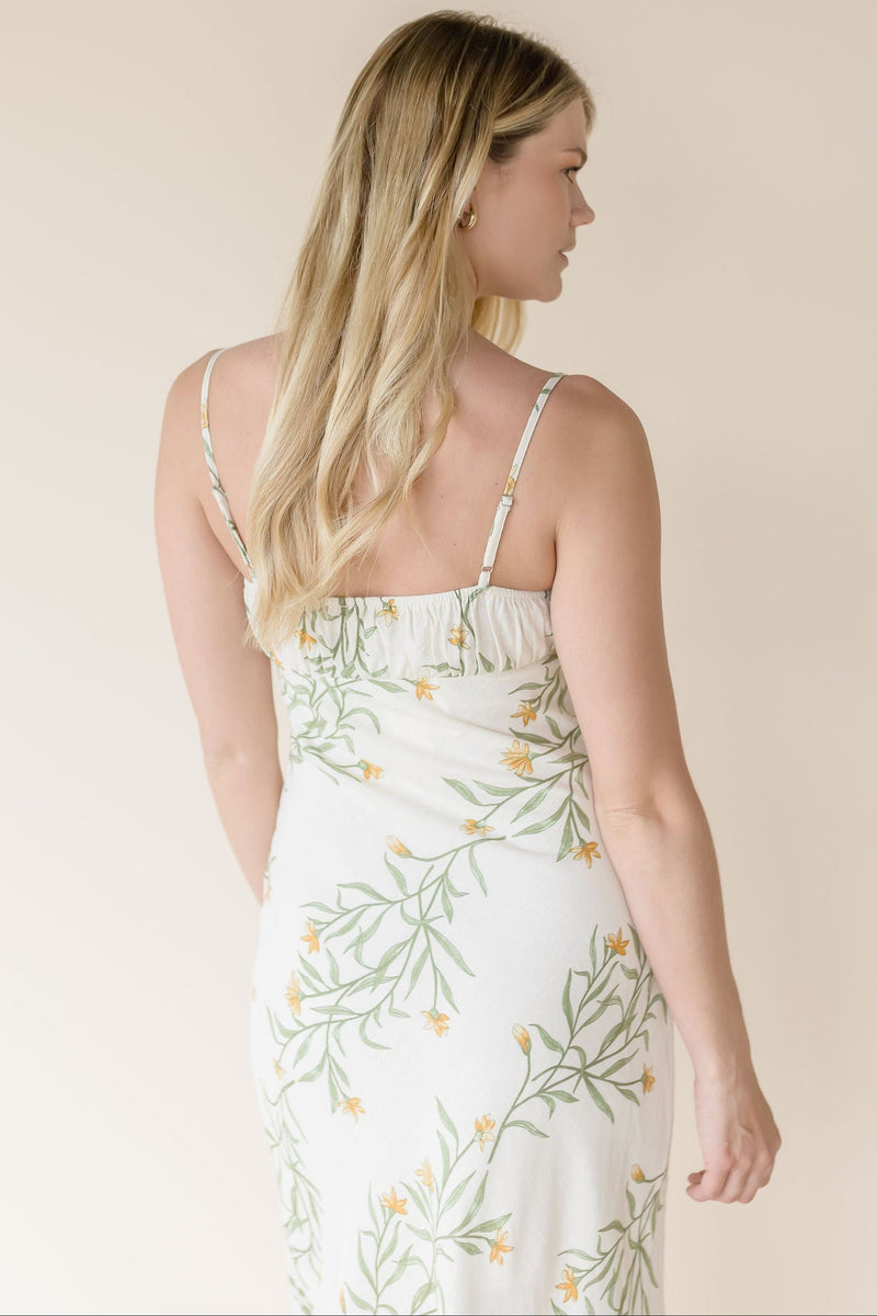 Wild Fern Floral Front Tie Midi Dress