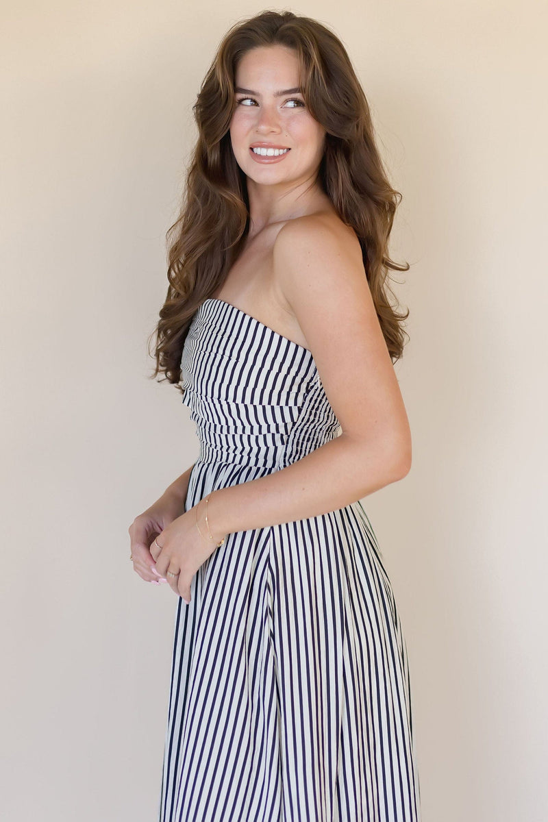 Ashford Strapless Striped Midi Dress