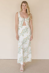 Wild Fern Floral Linen Midi Skirt