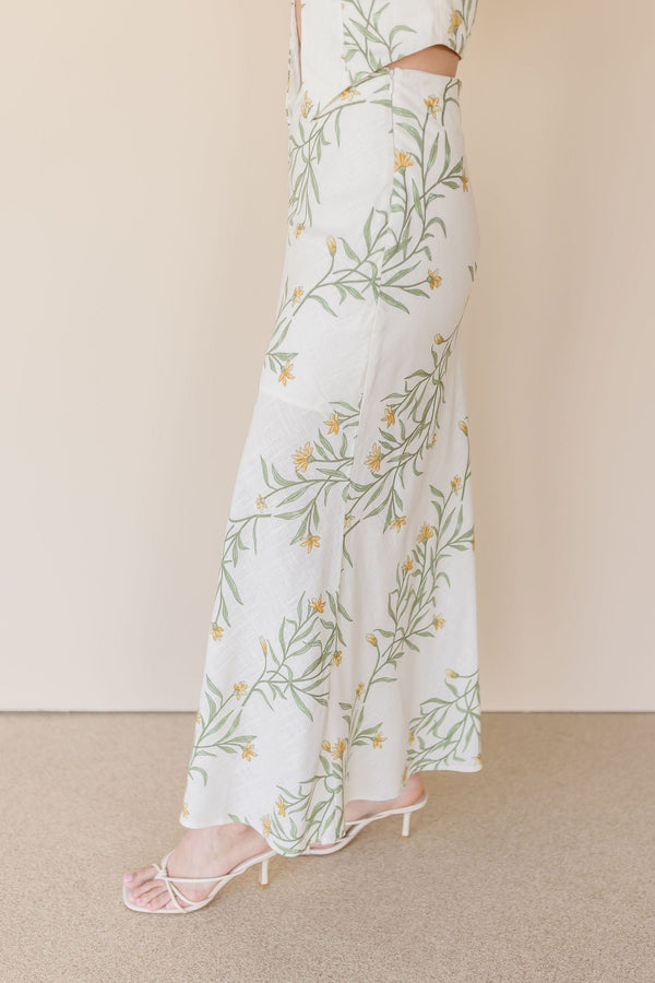 Wild Fern Floral Linen Midi Skirt