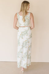 Wild Fern Floral Linen Midi Skirt