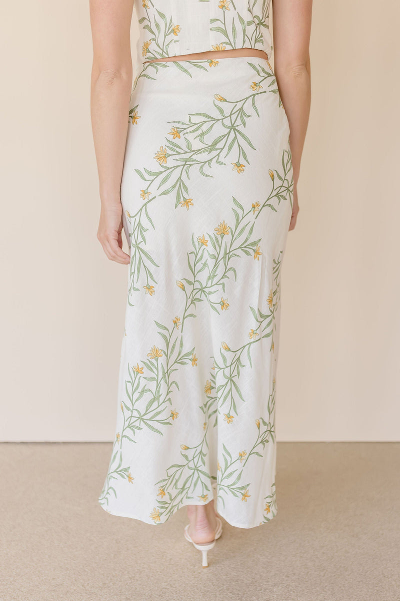 Wild Fern Floral Linen Midi Skirt
