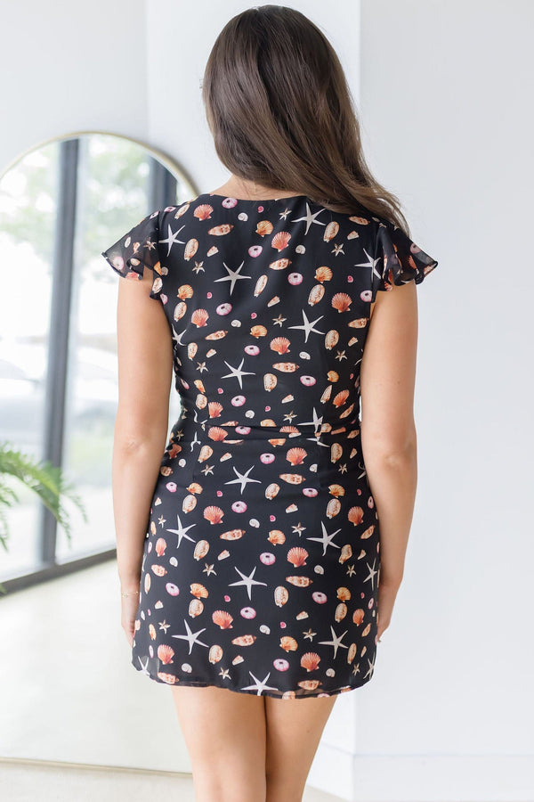 Night Shore Ruffle Sleeved Mini Dress