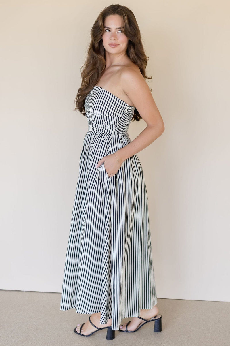 Ashford Strapless Striped Midi Dress