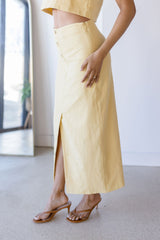 Front Button Detail Linen Midi Skirt