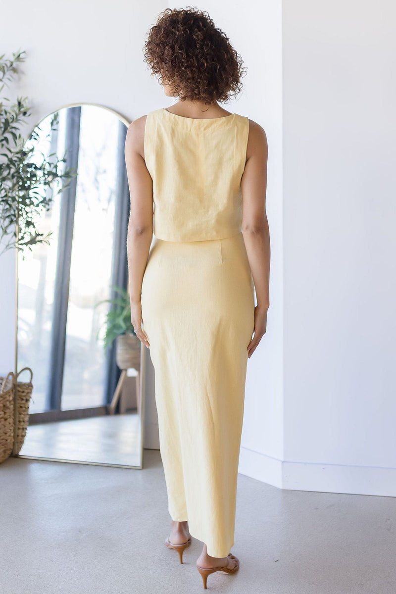 Front Button Detail Linen Midi Skirt