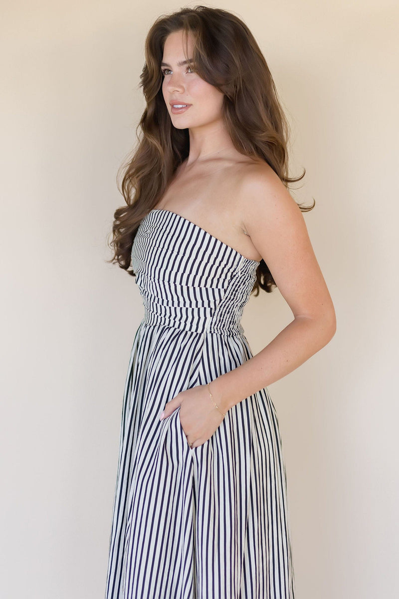 Ashford Strapless Striped Midi Dress