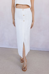 Front Button Detail Linen Midi Skirt