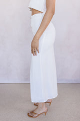 Front Button Detail Linen Midi Skirt