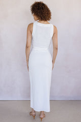 Front Button Detail Linen Midi Skirt
