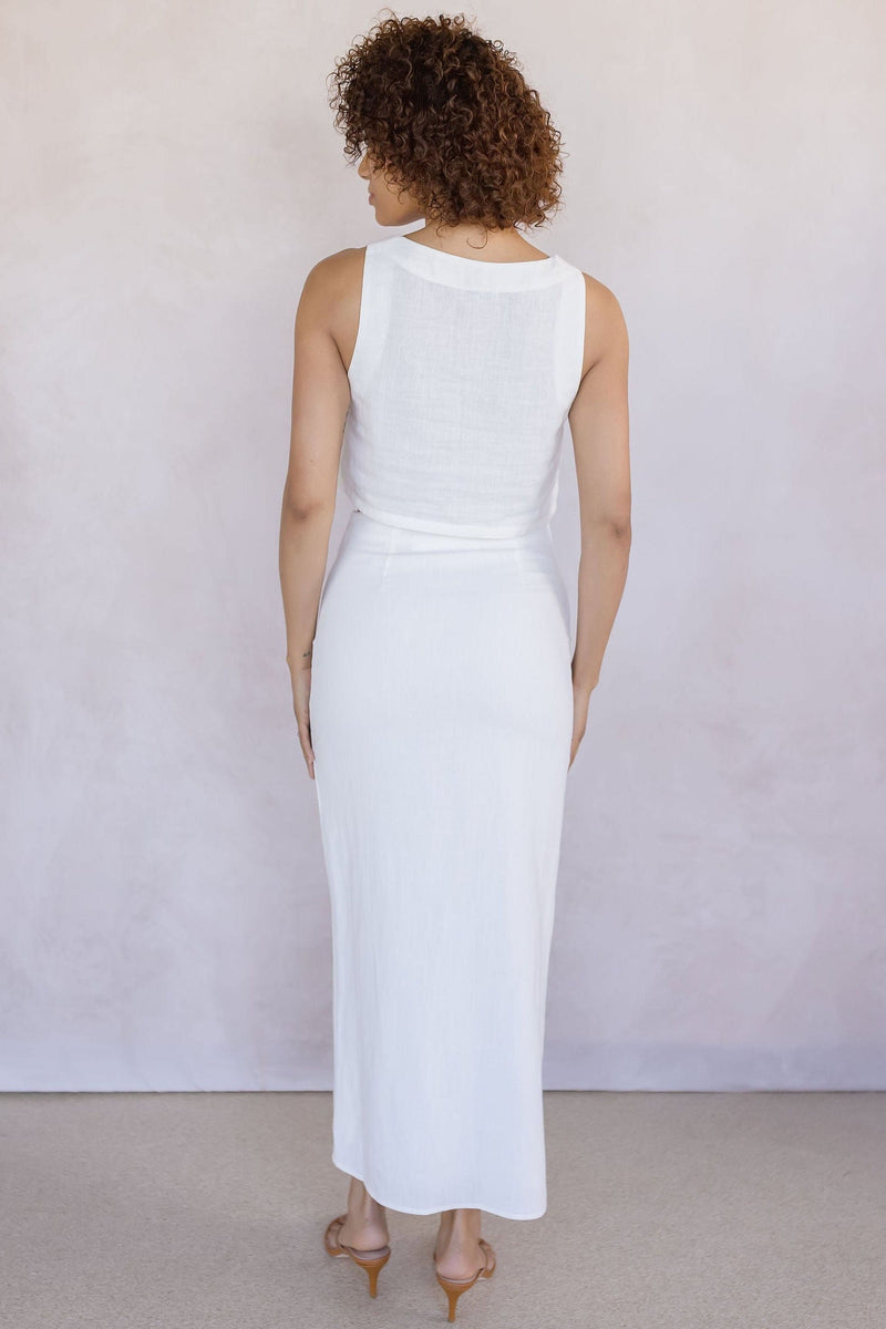 Front Button Detail Linen Midi Skirt