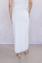 Front Button Detail Linen Midi Skirt