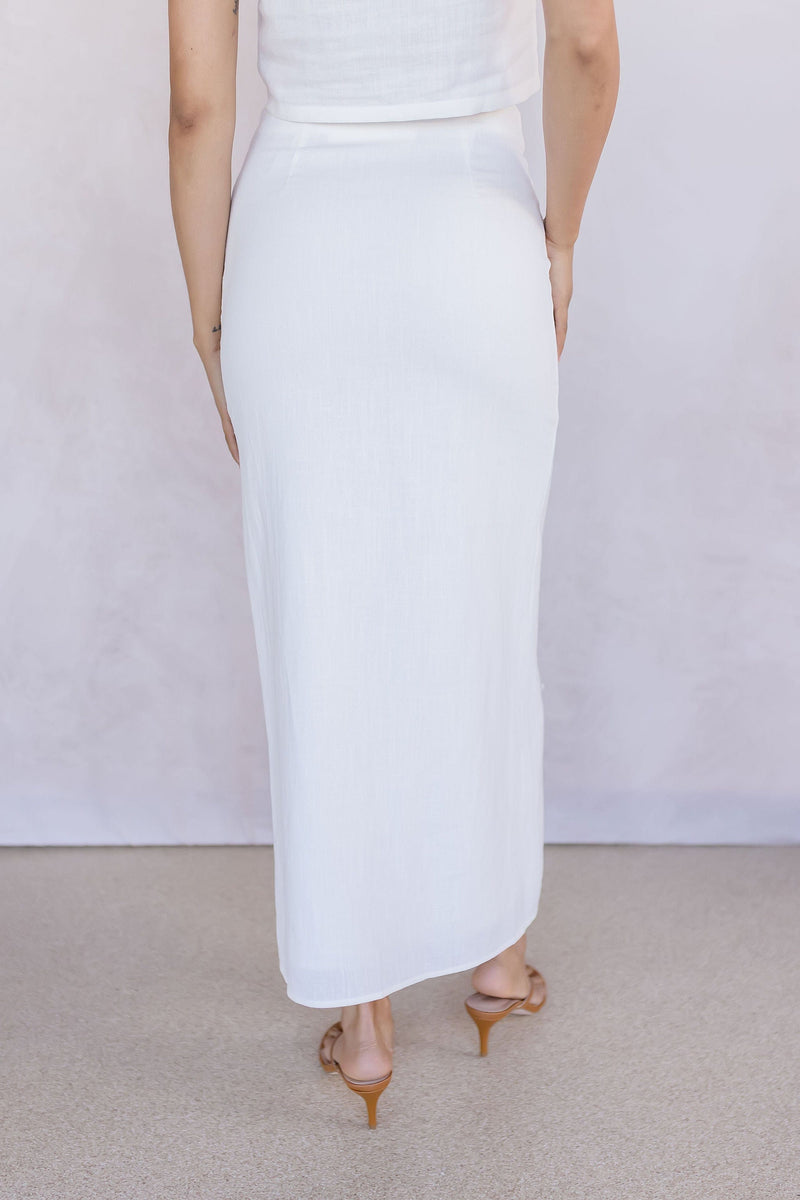 Front Button Detail Linen Midi Skirt