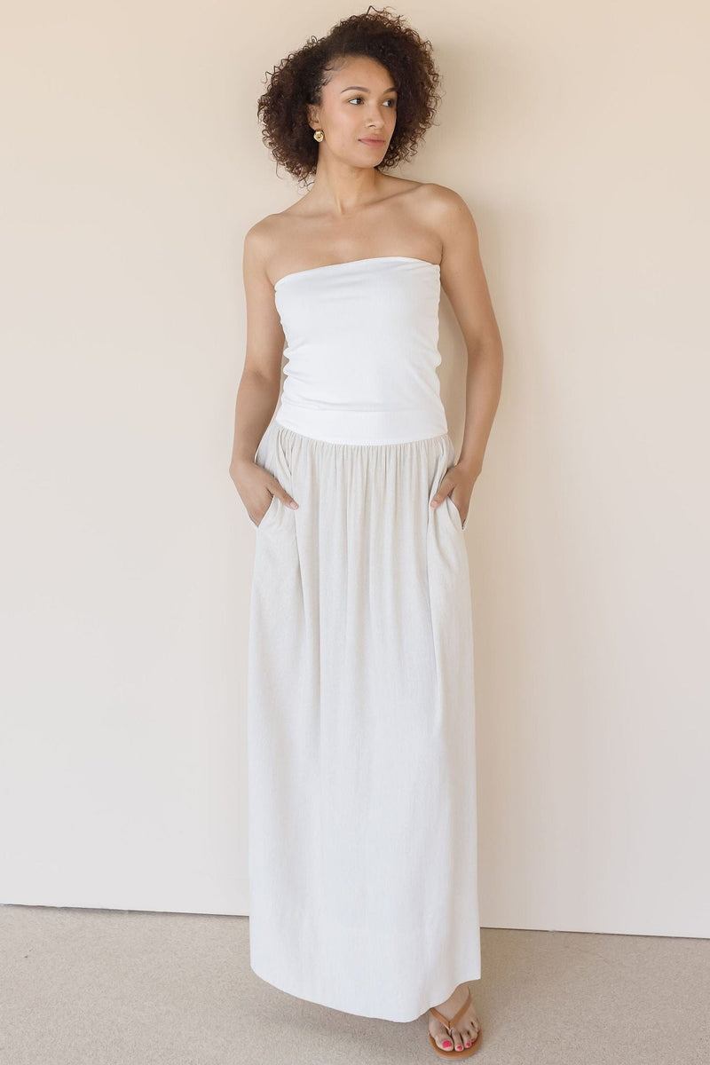 Celeste Linen Mix Tube Top Midi Dress