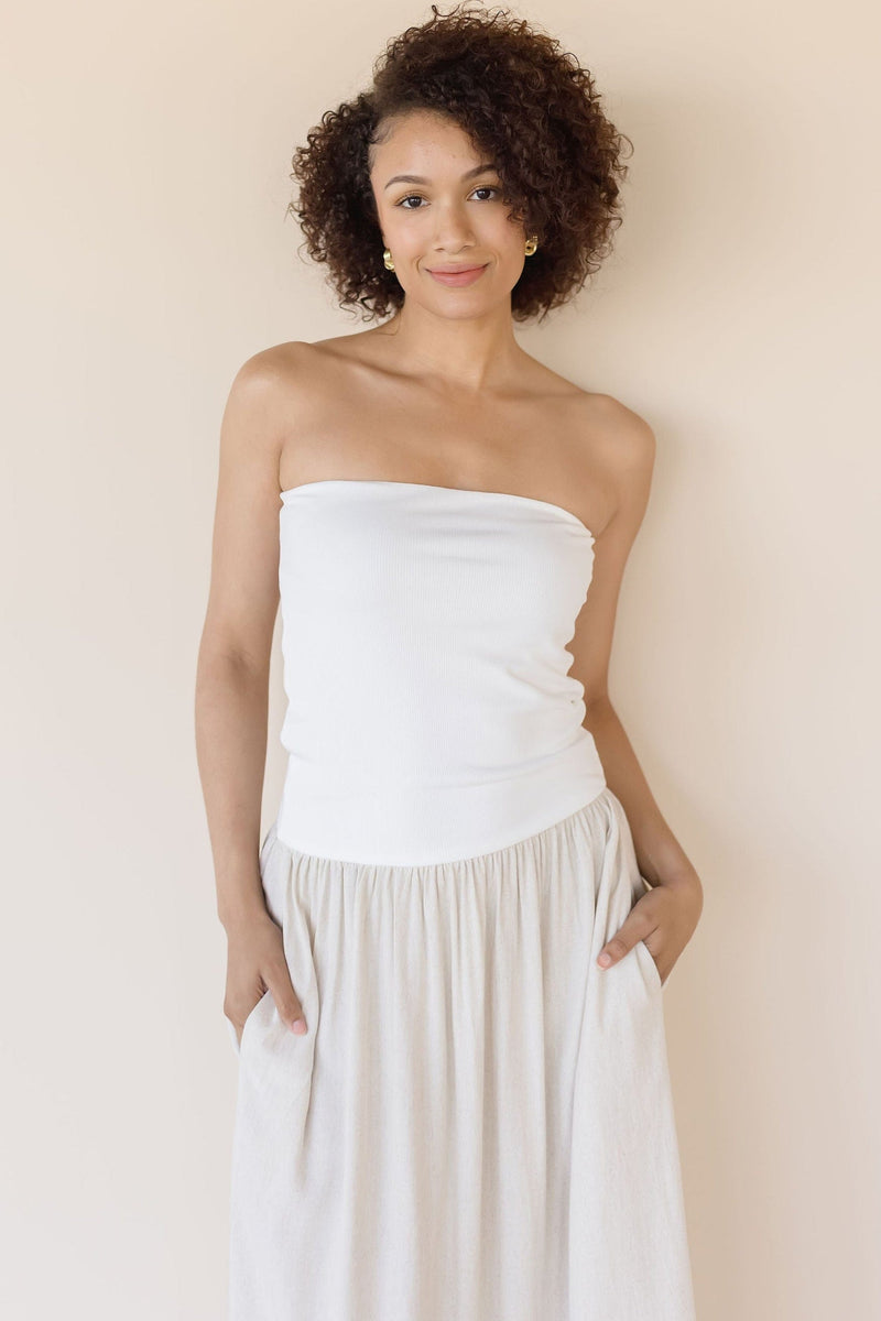 Celeste Linen Mix Tube Top Midi Dress