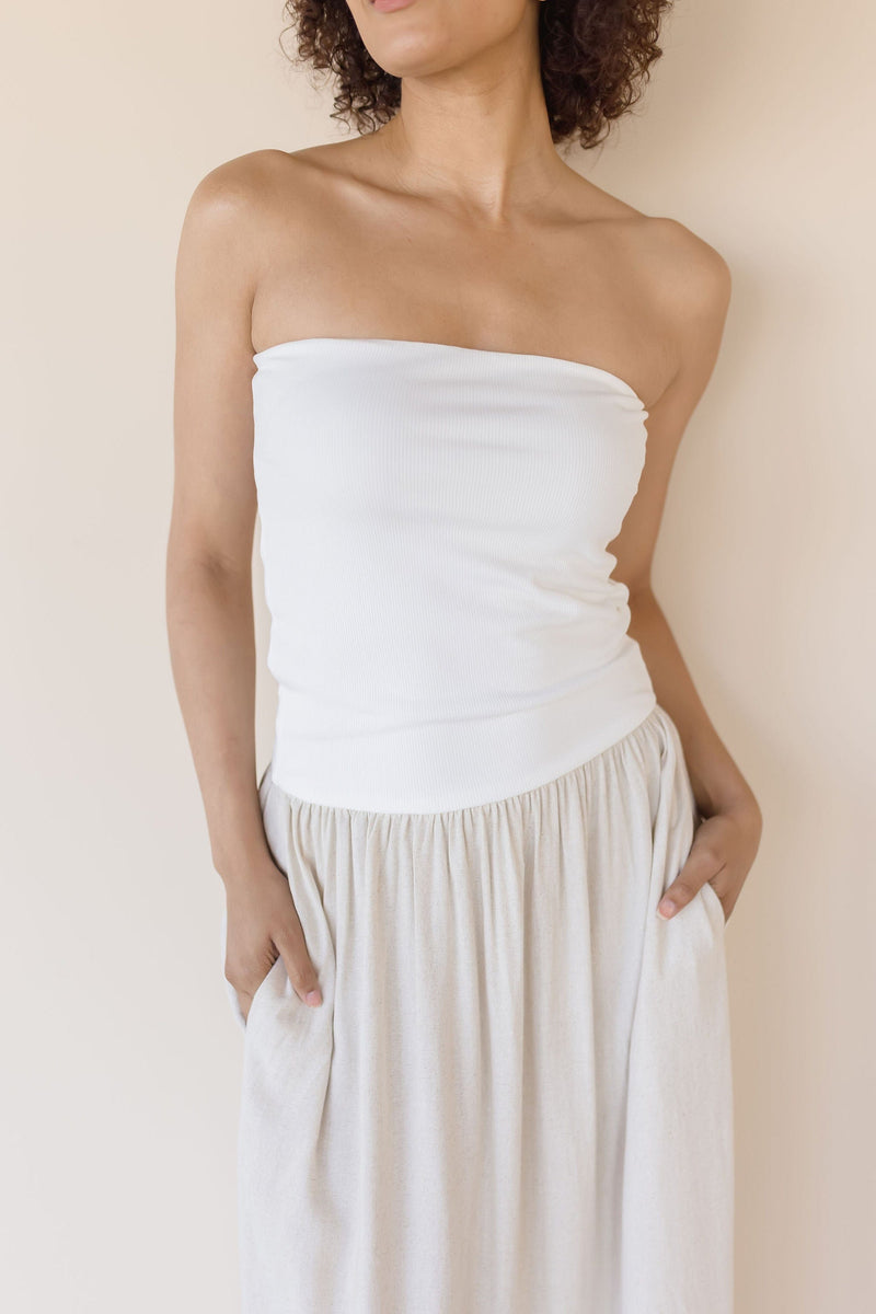 Celeste Linen Mix Tube Top Midi Dress