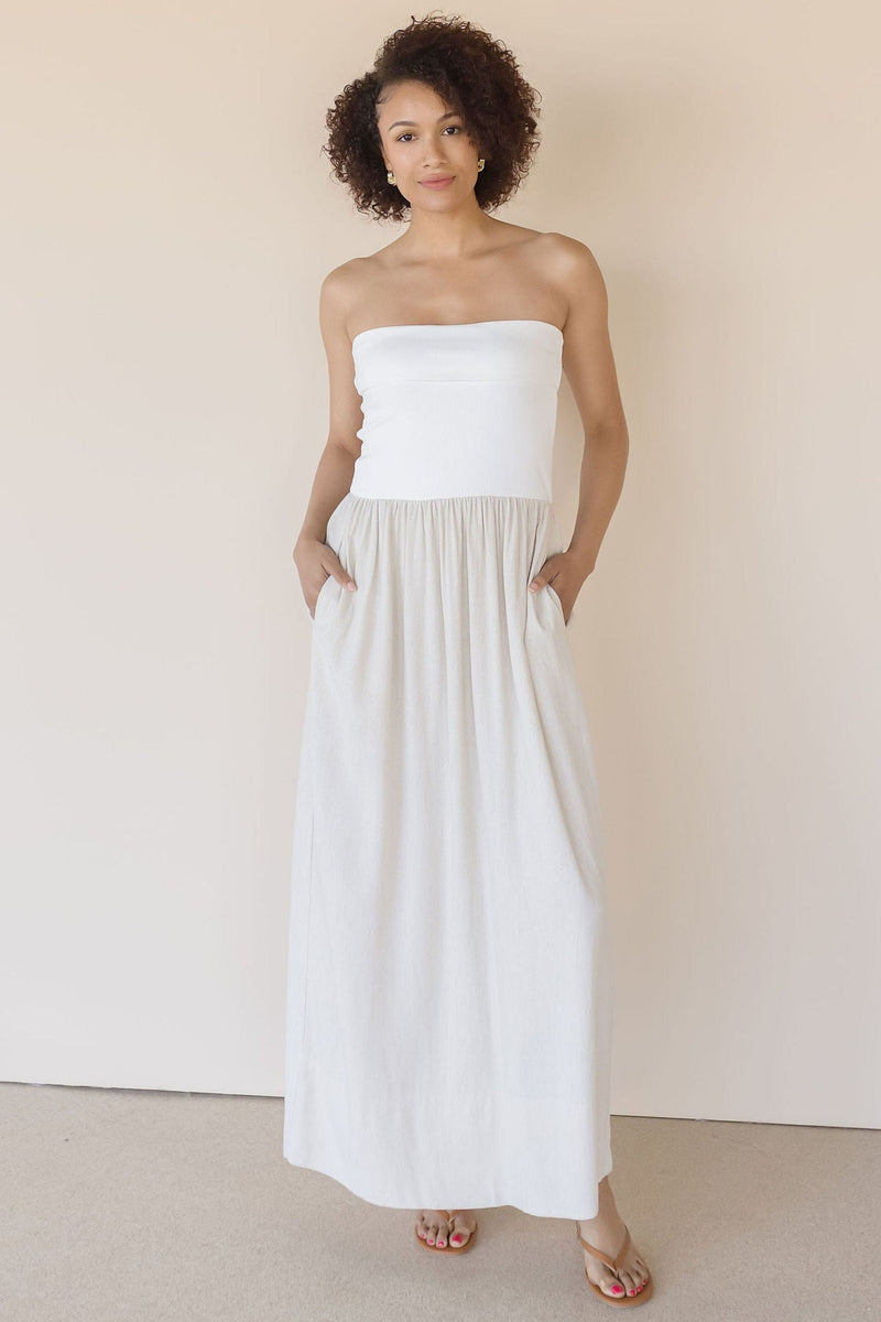 Celeste Linen Mix Tube Top Midi Dress